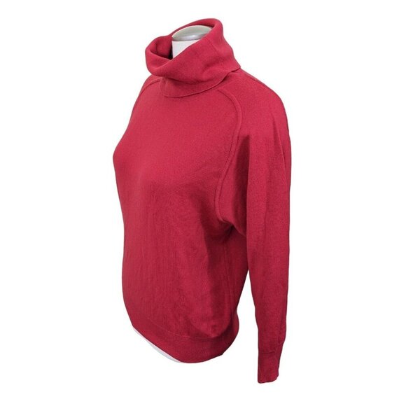 Vintage Womens Med Merino Wool Blend Sweater Red Knit Turtleneck 90s Setterlaine - Picture 4 of 6